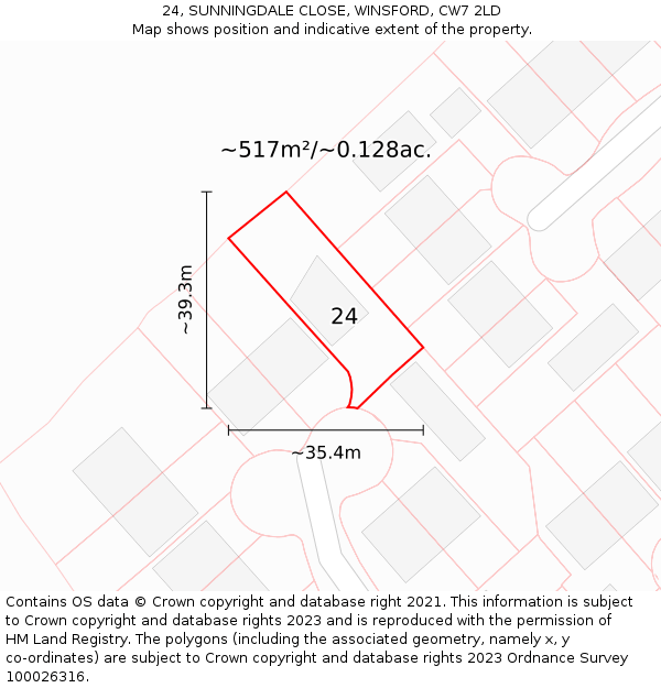 24, SUNNINGDALE CLOSE, WINSFORD, CW7 2LD: Plot and title map