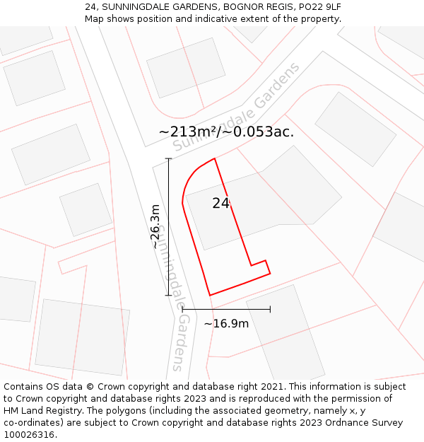 24, SUNNINGDALE GARDENS, BOGNOR REGIS, PO22 9LF: Plot and title map