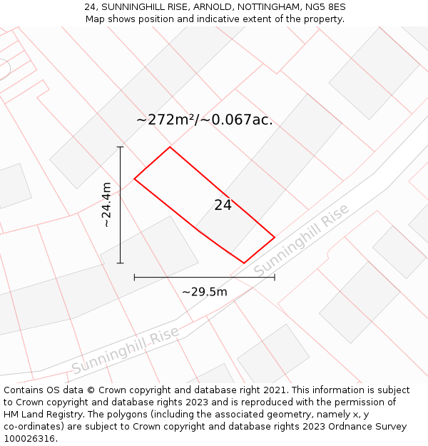 24, SUNNINGHILL RISE, ARNOLD, NOTTINGHAM, NG5 8ES: Plot and title map