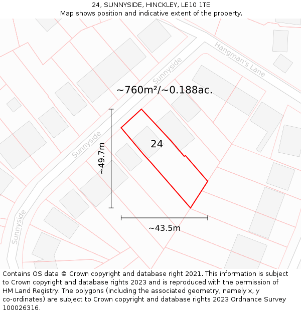 24, SUNNYSIDE, HINCKLEY, LE10 1TE: Plot and title map