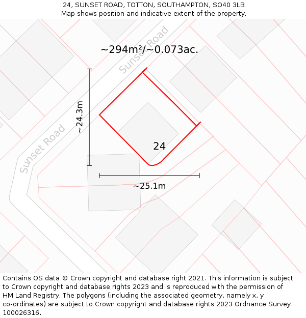 24, SUNSET ROAD, TOTTON, SOUTHAMPTON, SO40 3LB: Plot and title map