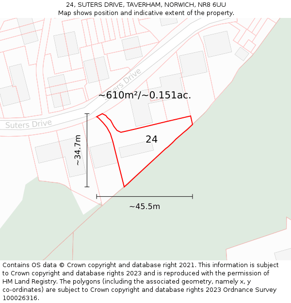 24, SUTERS DRIVE, TAVERHAM, NORWICH, NR8 6UU: Plot and title map