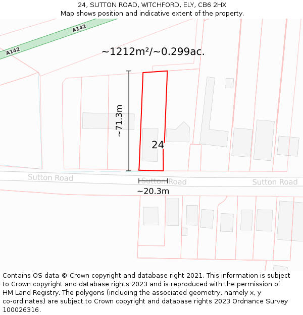 24, SUTTON ROAD, WITCHFORD, ELY, CB6 2HX: Plot and title map