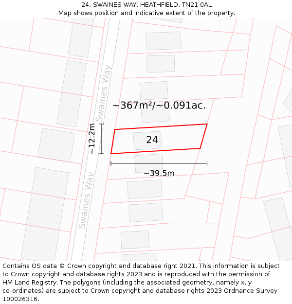 24, SWAINES WAY, HEATHFIELD, TN21 0AL: Plot and title map