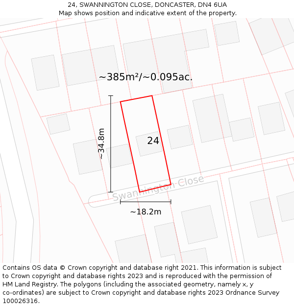 24, SWANNINGTON CLOSE, DONCASTER, DN4 6UA: Plot and title map