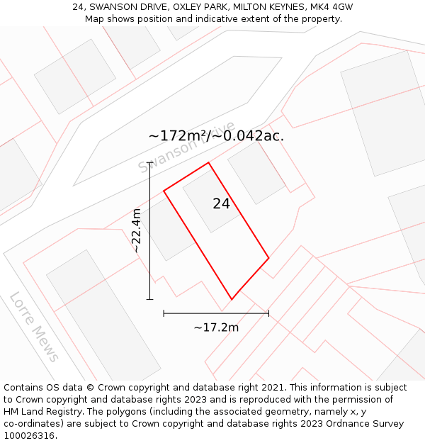 24, SWANSON DRIVE, OXLEY PARK, MILTON KEYNES, MK4 4GW: Plot and title map