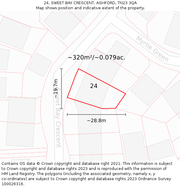 24, SWEET BAY CRESCENT, ASHFORD, TN23 3QA: Plot and title map