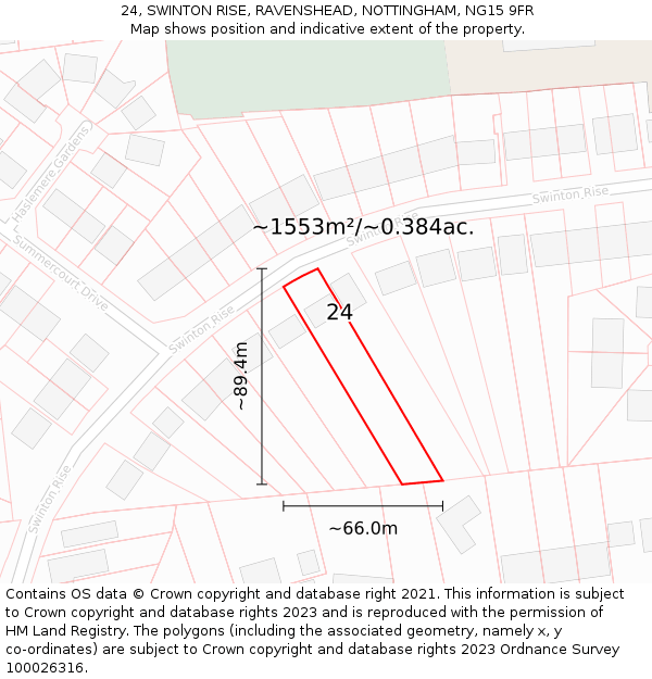 24, SWINTON RISE, RAVENSHEAD, NOTTINGHAM, NG15 9FR: Plot and title map