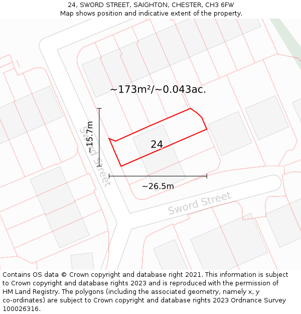 24, SWORD STREET, SAIGHTON, CHESTER, CH3 6FW: Plot and title map