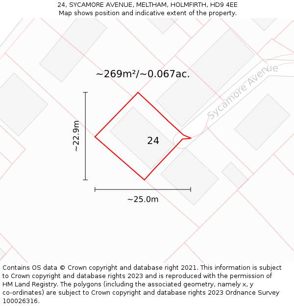 24, SYCAMORE AVENUE, MELTHAM, HOLMFIRTH, HD9 4EE: Plot and title map