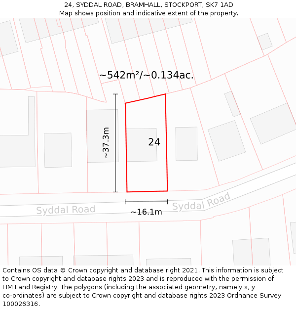 24, SYDDAL ROAD, BRAMHALL, STOCKPORT, SK7 1AD: Plot and title map