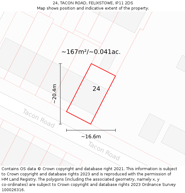 24, TACON ROAD, FELIXSTOWE, IP11 2DS: Plot and title map