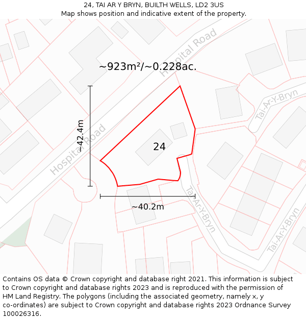 24, TAI AR Y BRYN, BUILTH WELLS, LD2 3US: Plot and title map