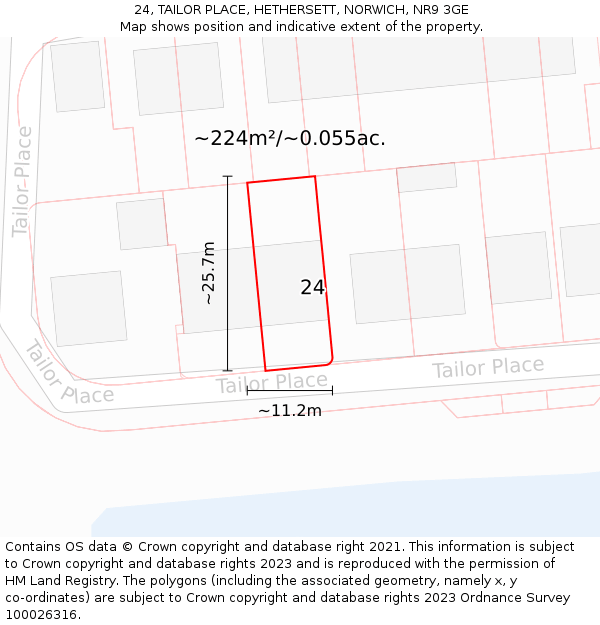 24, TAILOR PLACE, HETHERSETT, NORWICH, NR9 3GE: Plot and title map