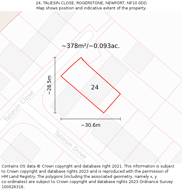 24, TALIESIN CLOSE, ROGERSTONE, NEWPORT, NP10 0DD: Plot and title map