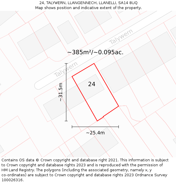 24, TALYWERN, LLANGENNECH, LLANELLI, SA14 8UQ: Plot and title map