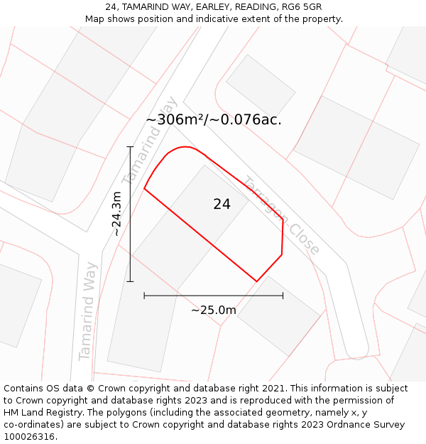 24, TAMARIND WAY, EARLEY, READING, RG6 5GR: Plot and title map