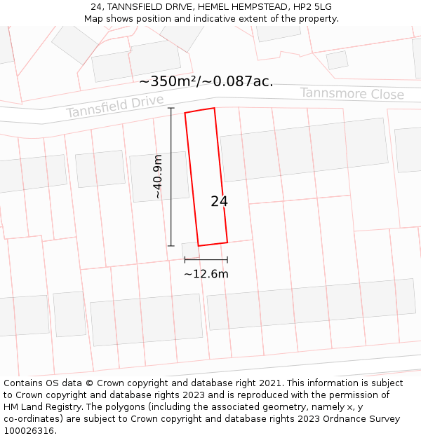 24, TANNSFIELD DRIVE, HEMEL HEMPSTEAD, HP2 5LG: Plot and title map