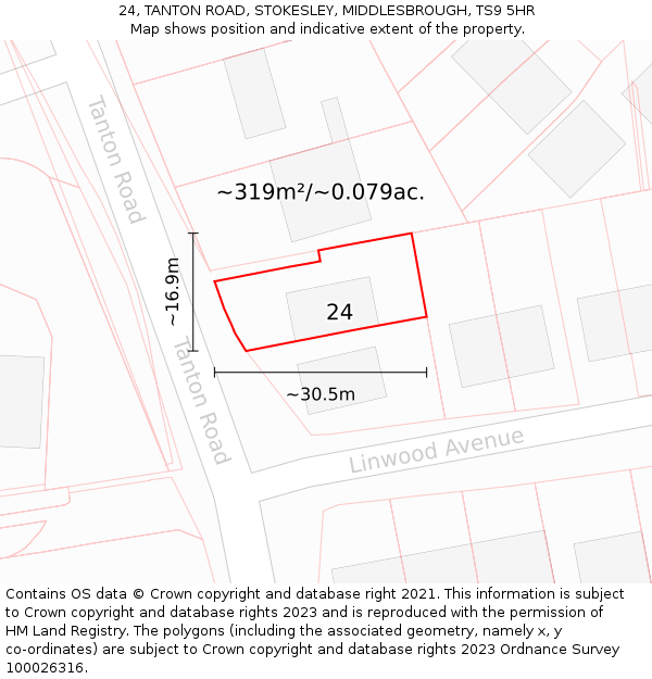 24, TANTON ROAD, STOKESLEY, MIDDLESBROUGH, TS9 5HR: Plot and title map