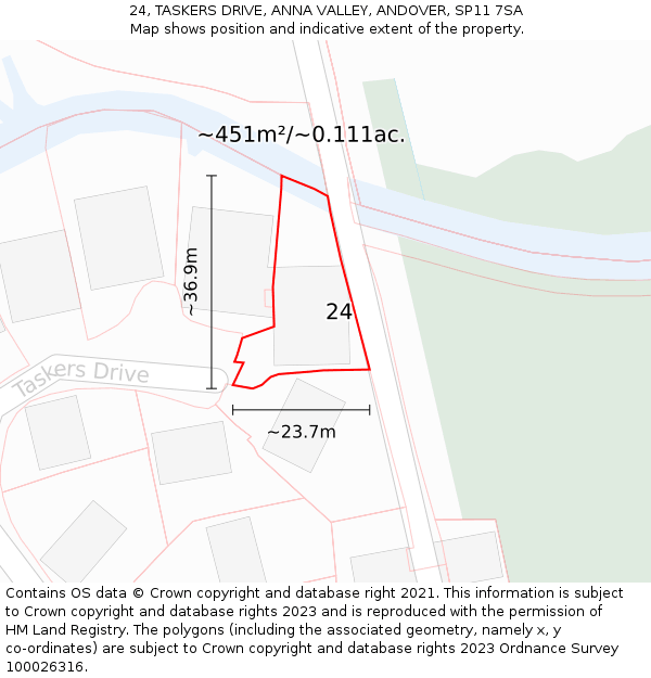 24, TASKERS DRIVE, ANNA VALLEY, ANDOVER, SP11 7SA: Plot and title map