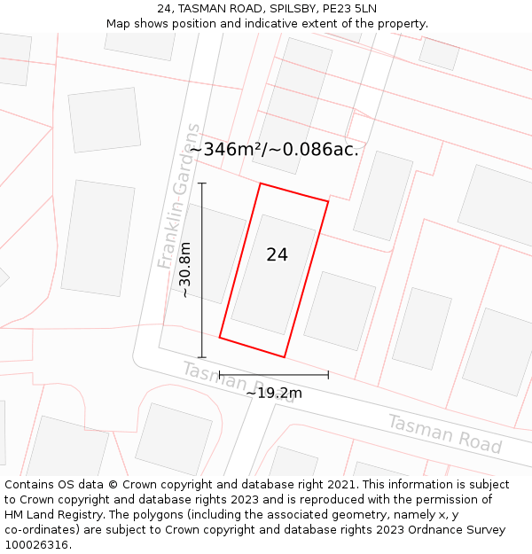 24, TASMAN ROAD, SPILSBY, PE23 5LN: Plot and title map