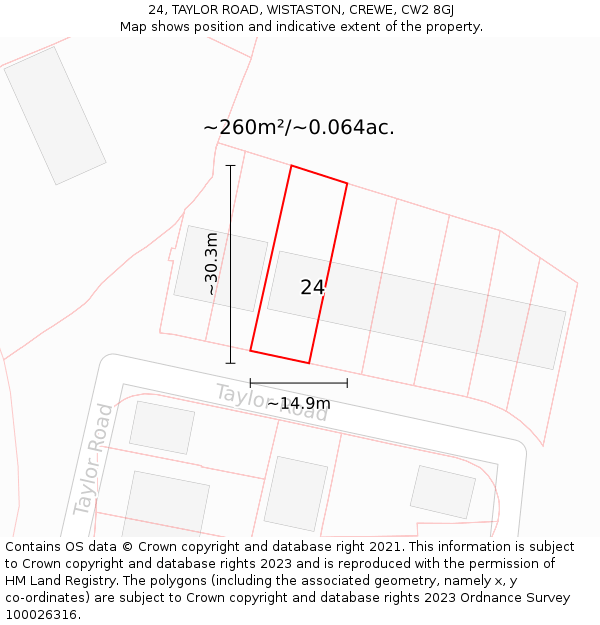 24, TAYLOR ROAD, WISTASTON, CREWE, CW2 8GJ: Plot and title map