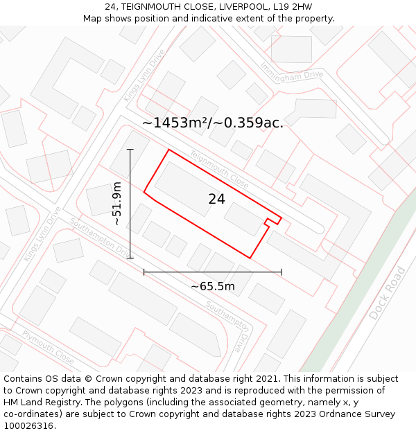 24, TEIGNMOUTH CLOSE, LIVERPOOL, L19 2HW: Plot and title map