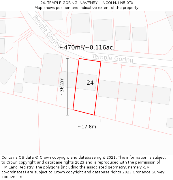 24, TEMPLE GORING, NAVENBY, LINCOLN, LN5 0TX: Plot and title map