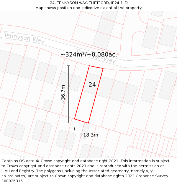 24, TENNYSON WAY, THETFORD, IP24 1LD: Plot and title map