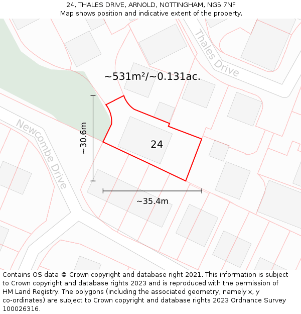 24, THALES DRIVE, ARNOLD, NOTTINGHAM, NG5 7NF: Plot and title map