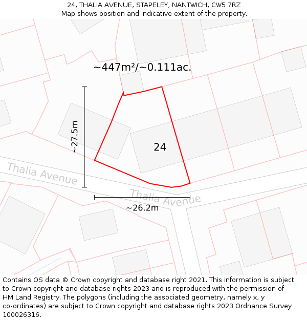 24, THALIA AVENUE, STAPELEY, NANTWICH, CW5 7RZ: Plot and title map