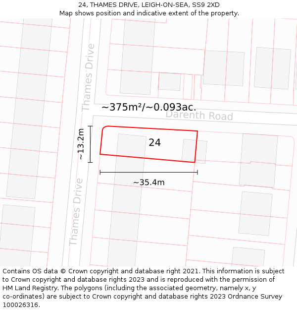 24, THAMES DRIVE, LEIGH-ON-SEA, SS9 2XD: Plot and title map