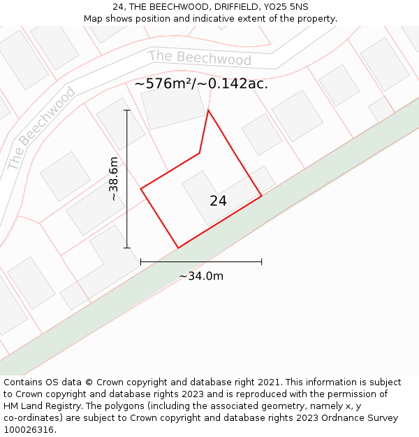 24, THE BEECHWOOD, DRIFFIELD, YO25 5NS: Plot and title map