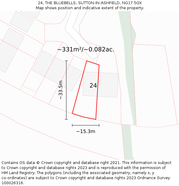 24, THE BLUEBELLS, SUTTON-IN-ASHFIELD, NG17 5GX: Plot and title map