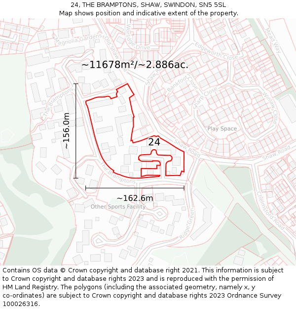 24, THE BRAMPTONS, SHAW, SWINDON, SN5 5SL: Plot and title map