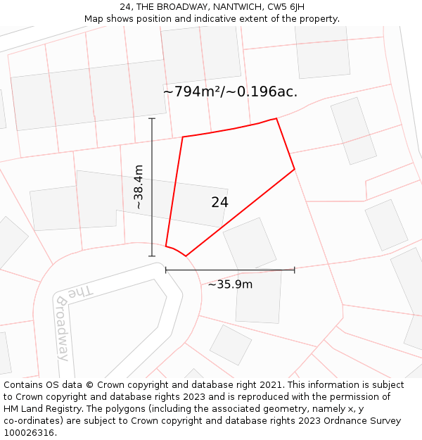 24, THE BROADWAY, NANTWICH, CW5 6JH: Plot and title map