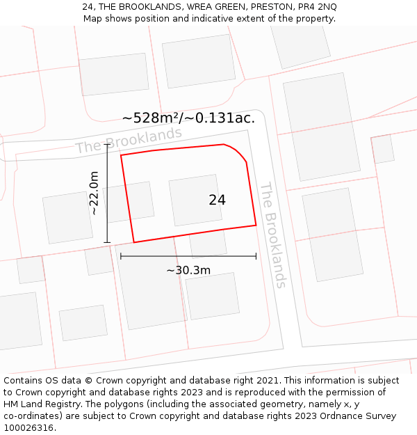24, THE BROOKLANDS, WREA GREEN, PRESTON, PR4 2NQ: Plot and title map