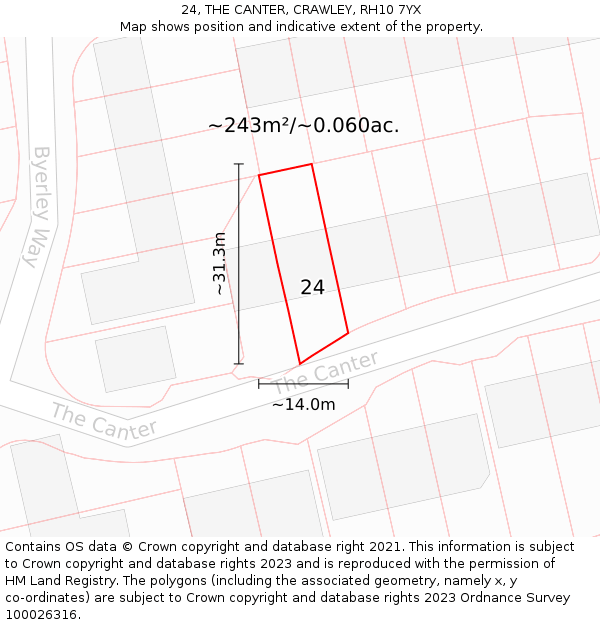 24, THE CANTER, CRAWLEY, RH10 7YX: Plot and title map