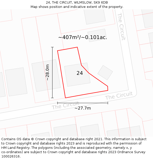 24, THE CIRCUIT, WILMSLOW, SK9 6DB: Plot and title map