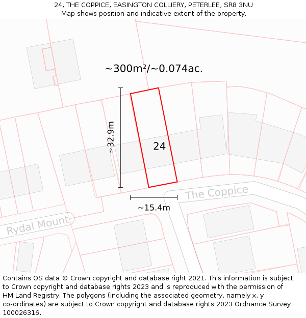 24, THE COPPICE, EASINGTON COLLIERY, PETERLEE, SR8 3NU: Plot and title map