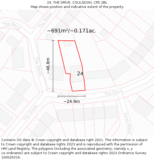 24, THE DRIVE, COULSDON, CR5 2BL: Plot and title map