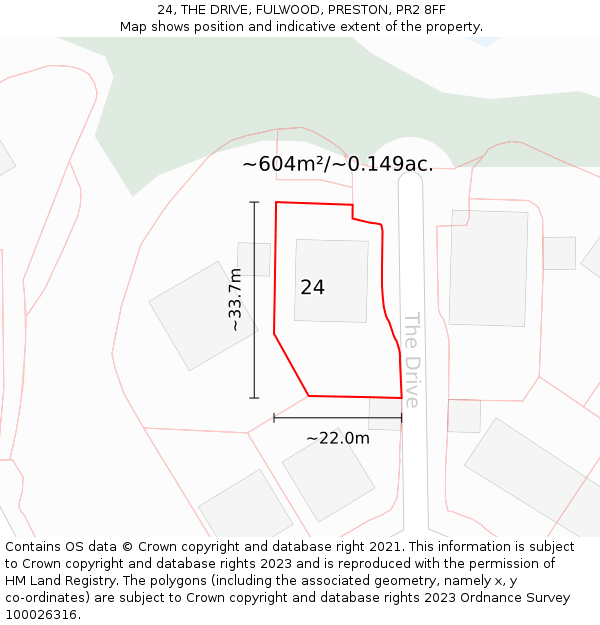 24, THE DRIVE, FULWOOD, PRESTON, PR2 8FF: Plot and title map