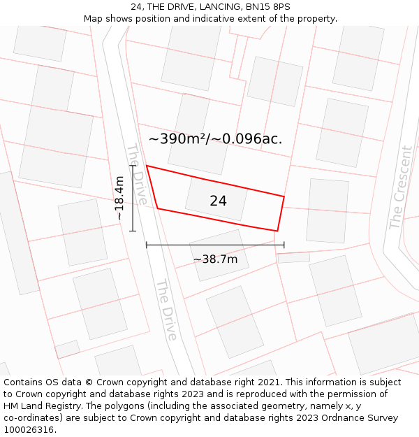 24, THE DRIVE, LANCING, BN15 8PS: Plot and title map