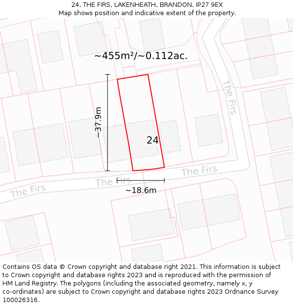 24, THE FIRS, LAKENHEATH, BRANDON, IP27 9EX: Plot and title map