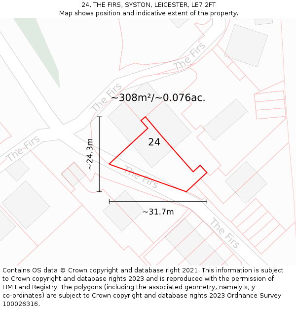 24, THE FIRS, SYSTON, LEICESTER, LE7 2FT: Plot and title map