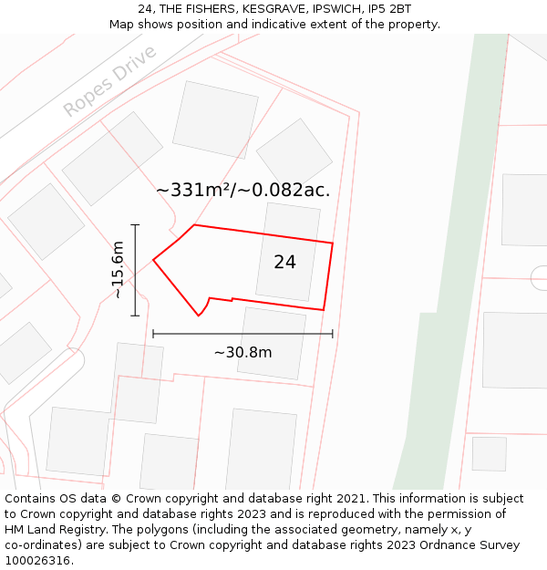 24, THE FISHERS, KESGRAVE, IPSWICH, IP5 2BT: Plot and title map