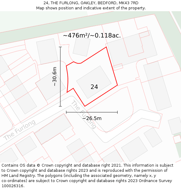 24, THE FURLONG, OAKLEY, BEDFORD, MK43 7RD: Plot and title map