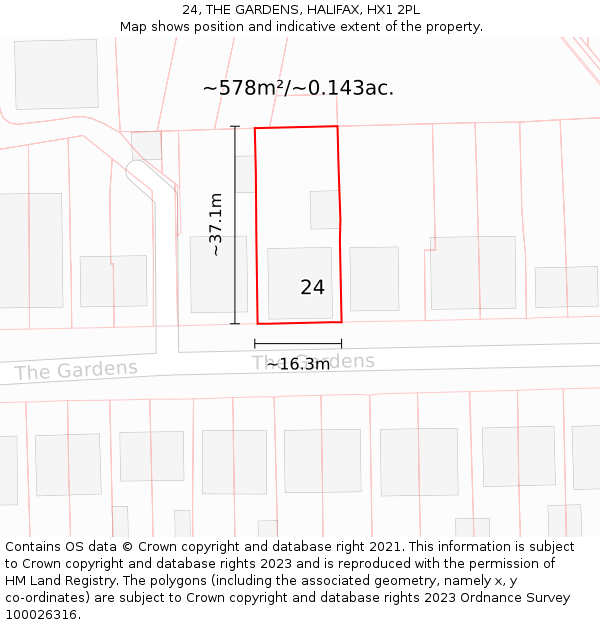 24, THE GARDENS, HALIFAX, HX1 2PL: Plot and title map