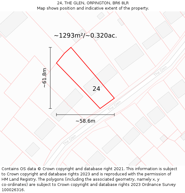 24, THE GLEN, ORPINGTON, BR6 8LR: Plot and title map