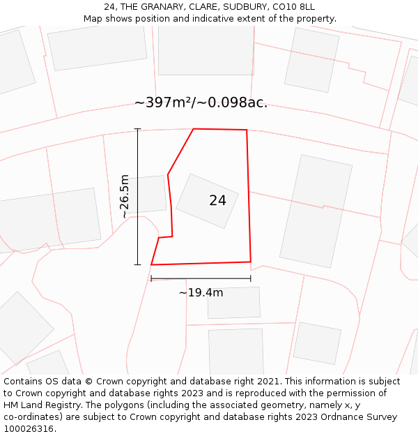 24, THE GRANARY, CLARE, SUDBURY, CO10 8LL: Plot and title map